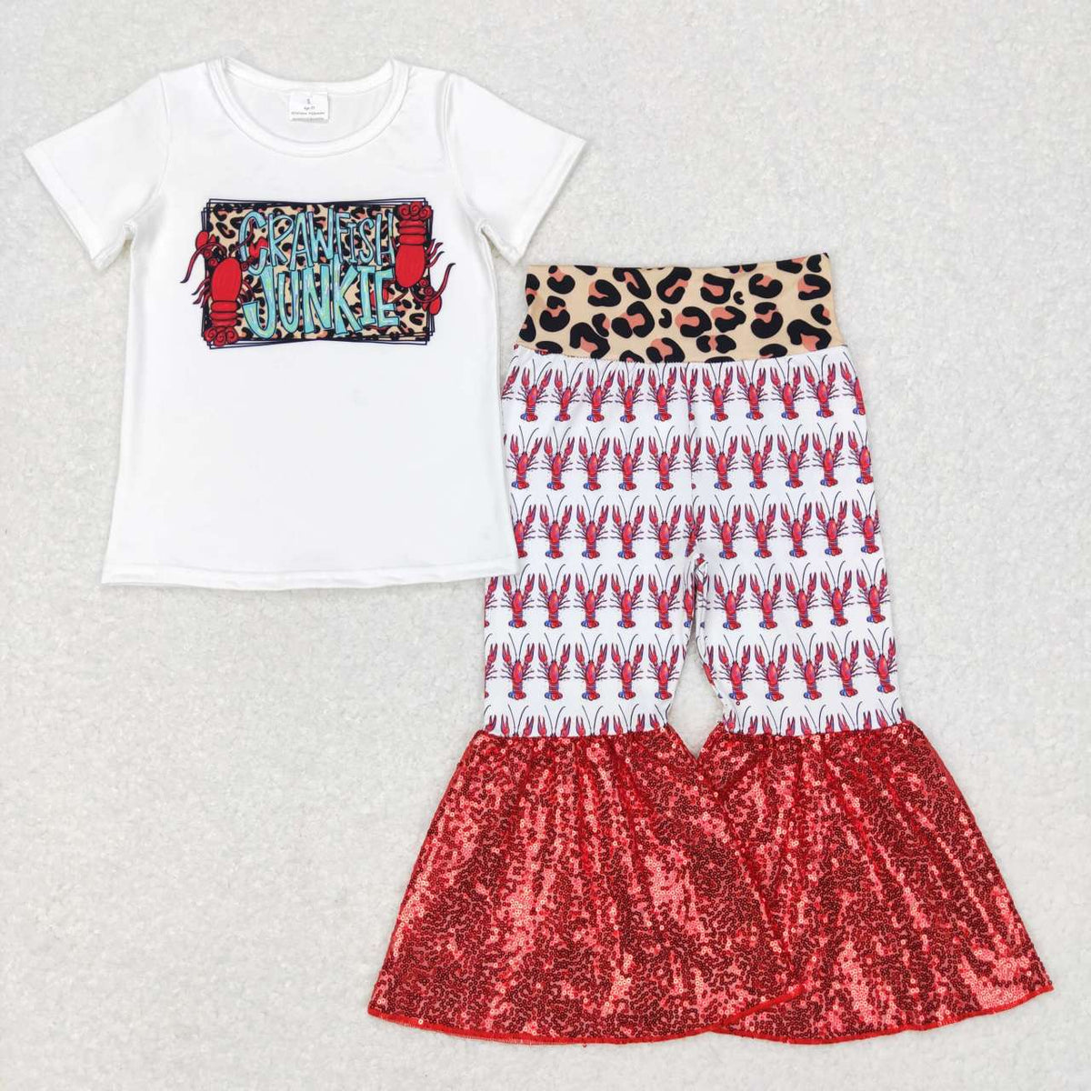 GSPO0938 Crawfish junkie white short sleeve red pants girls set
