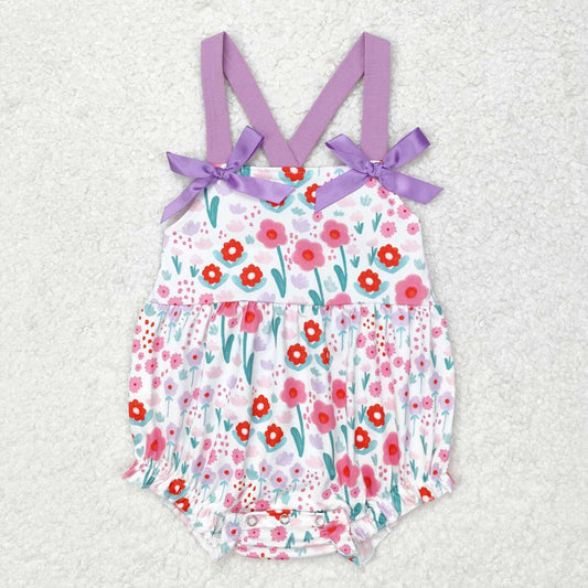 SR1417 multi colorful flowers purple sleeveless girls romper
