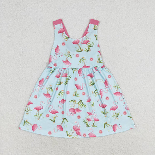 GSD0693 Baby Girl Flamingo Pink Sleeveless Girls Bow Dress Kids Summer Clothes