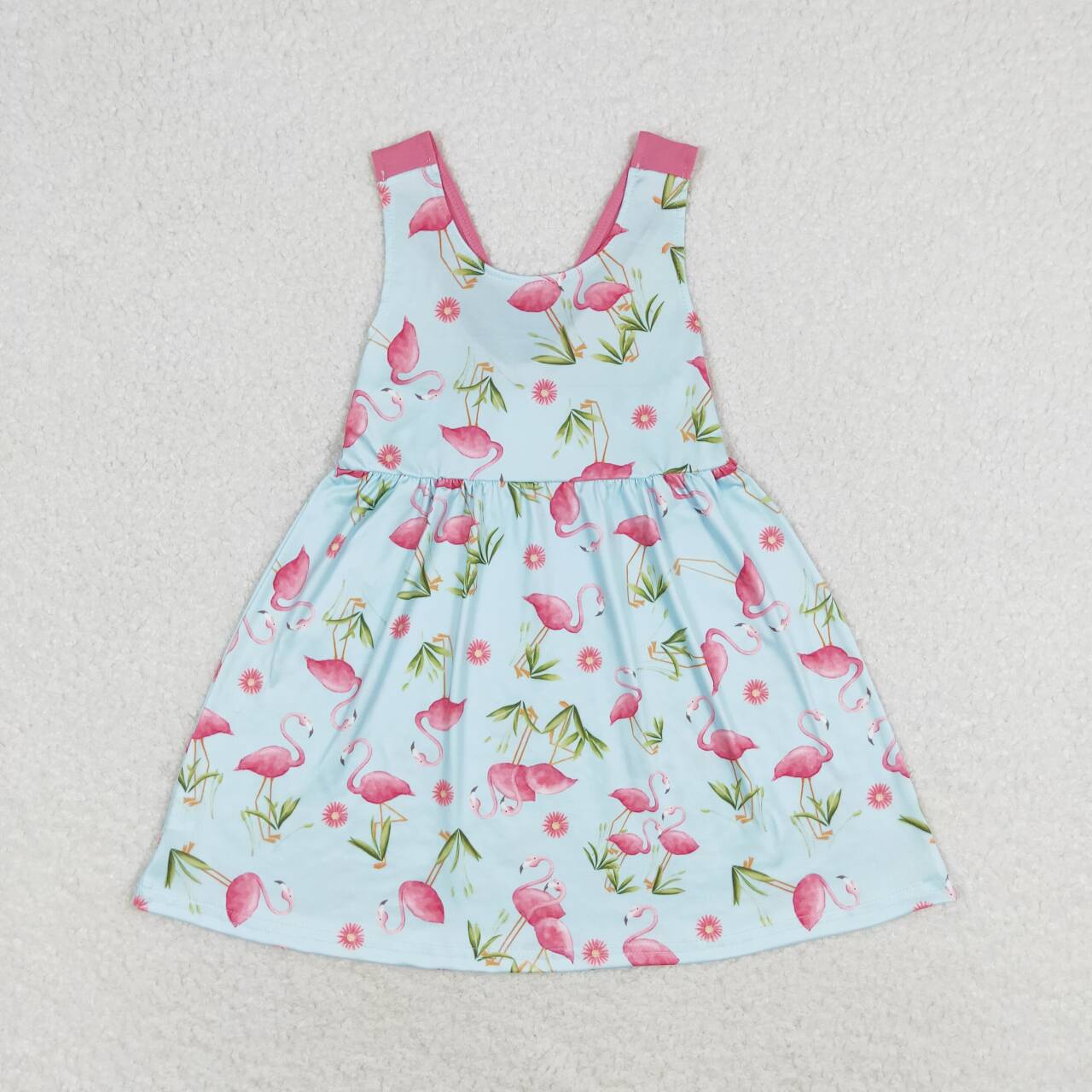 GSD0693 Baby Girl Flamingo Pink Sleeveless Girls Bow Dress Kids Summer Clothes