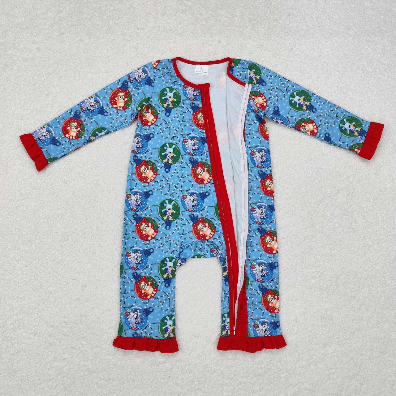 LR1314 Christmas blue dog blue long sleeve girls zipper romper