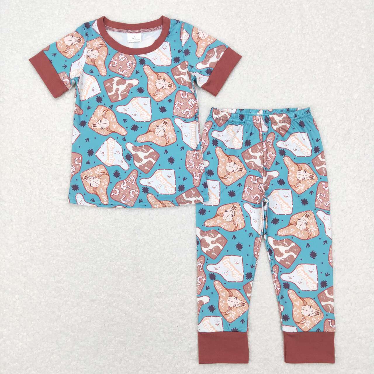 BSPO0238 Western cow print green short sleeve pants boys pajamas