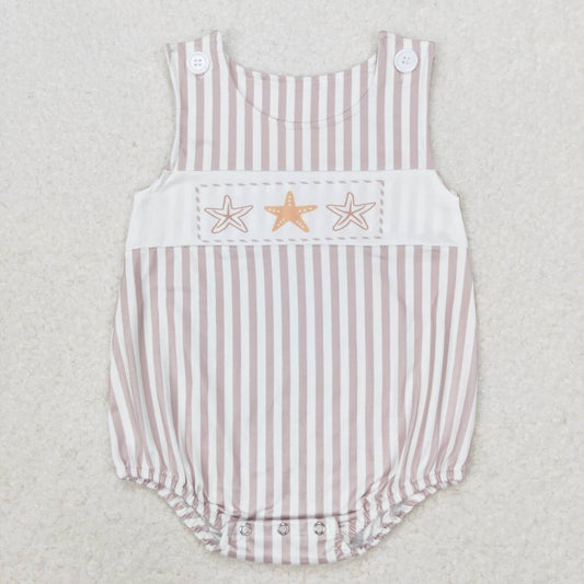 SR1487 starfish khaki striped sleeveless boys romper