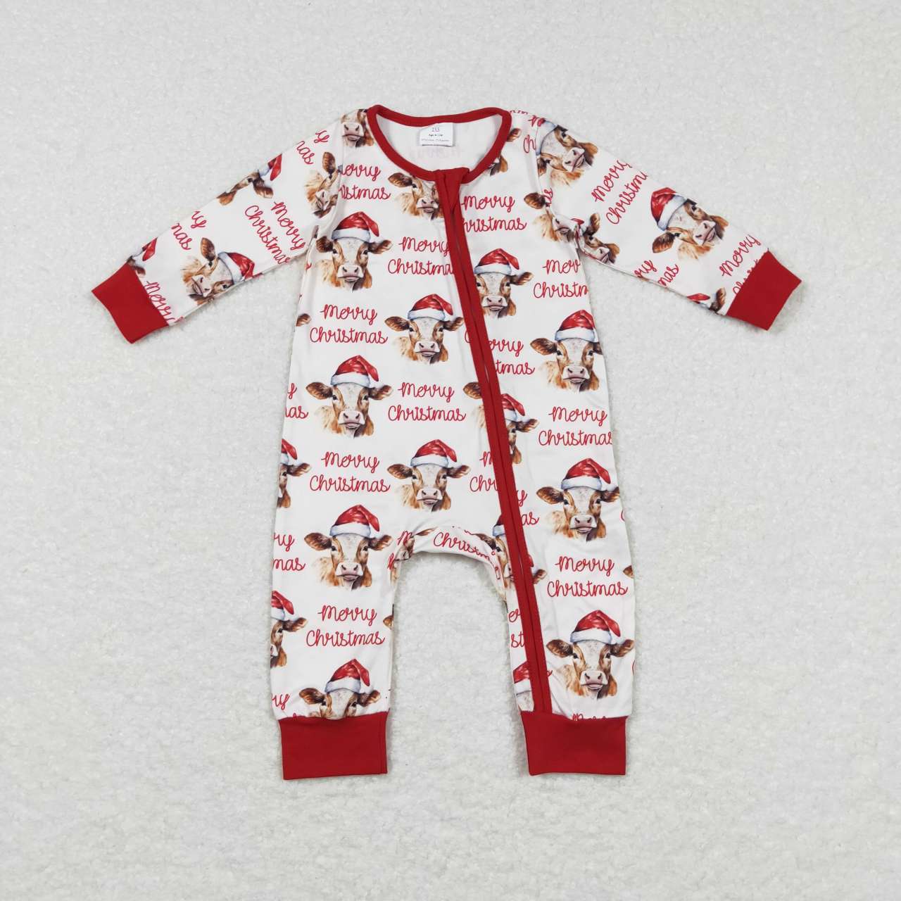 LR0739 Merry Christmas cow red long sleeve kids romper