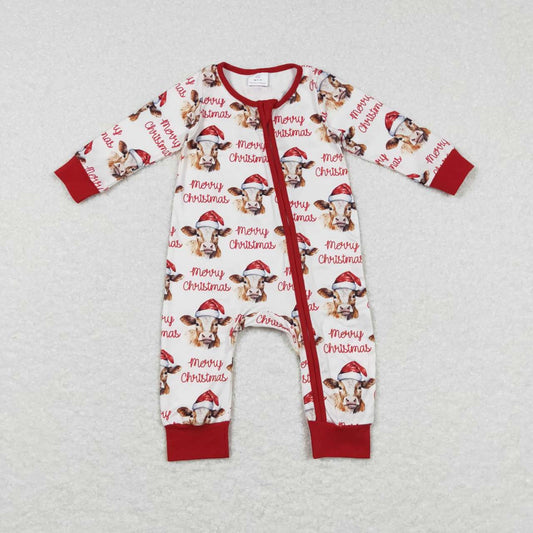 LR0739 Merry Christmas cow red long sleeve kids romper