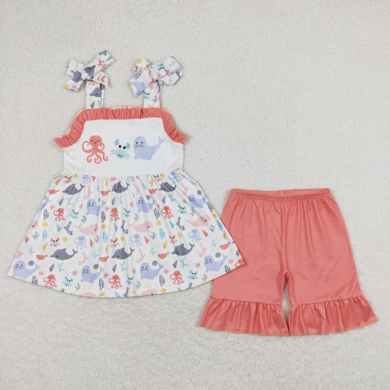 GSSO0729 Crab sea lion octopus sleeveless watermelon red shorts girls set