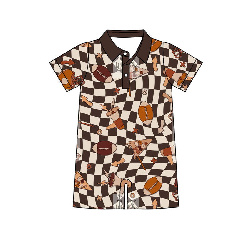 Custom moq 20 Bamboo Football Go Team Checkered Short Sleeve Boys Romper