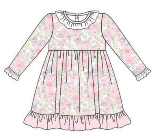 custom flowers pink long sleeve girls dress