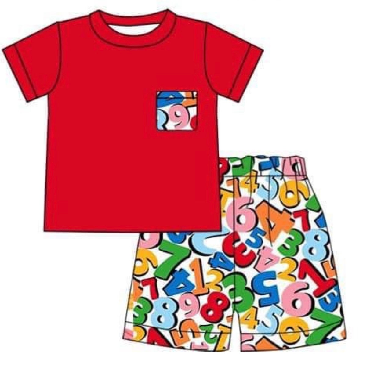 preorder back to school 123 red pocket short sleeve shorts boys set