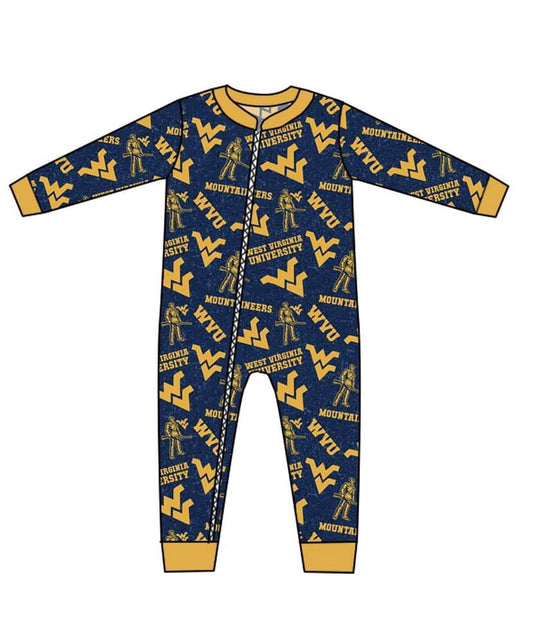 custom Yellow letter black long sleeve kids romper