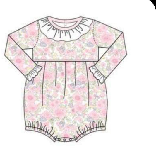 custom flowers pink long sleeve girls romper