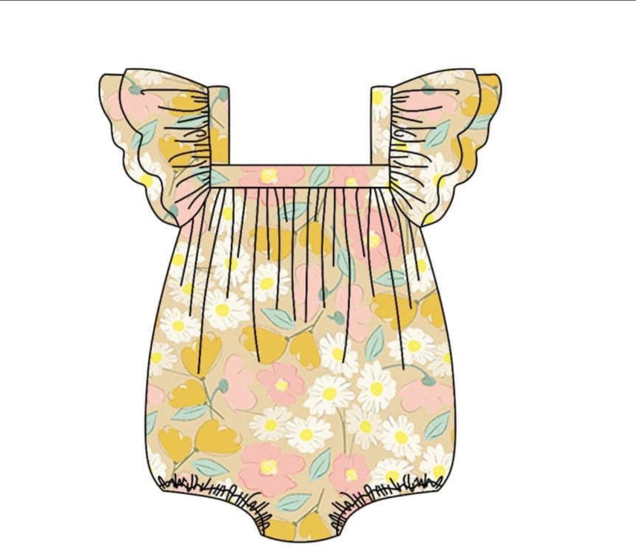 preorder colorful flowers yellow flutter sleeve girls romper