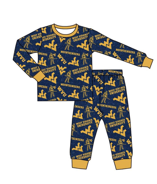 custom Yellow letter black  long sleeve kids pajamas