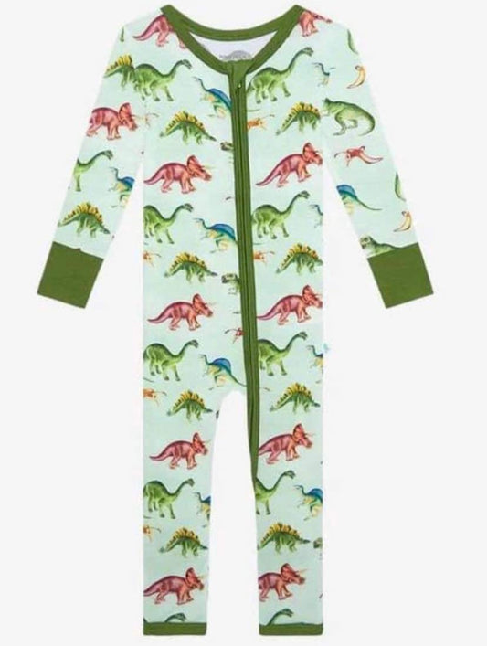 custom dinosaur green short sleeve zipper boys romper