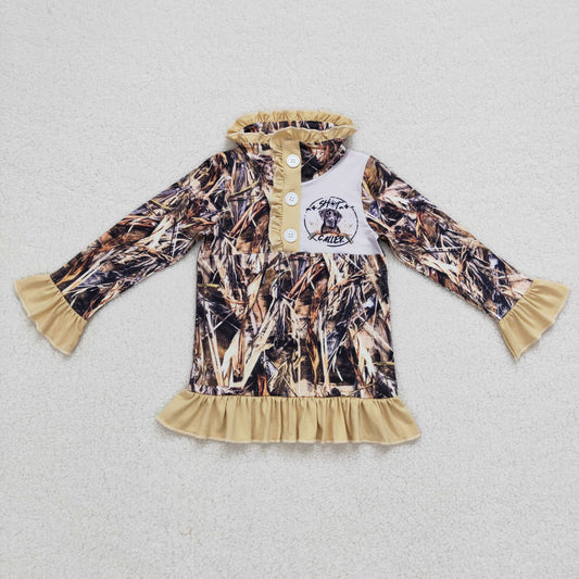 GT0313 Hunt camo tree branch dog long sleeve girls top