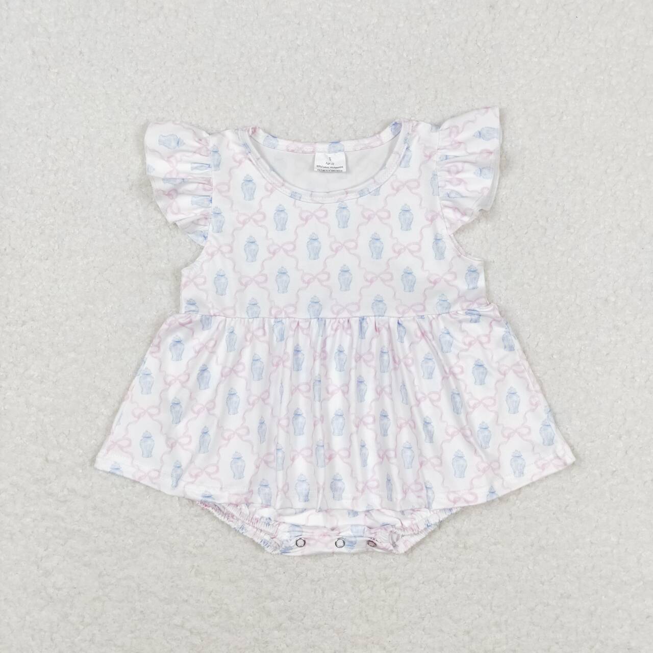 SR1217 Bowknot pink flutter sleeve girls romper