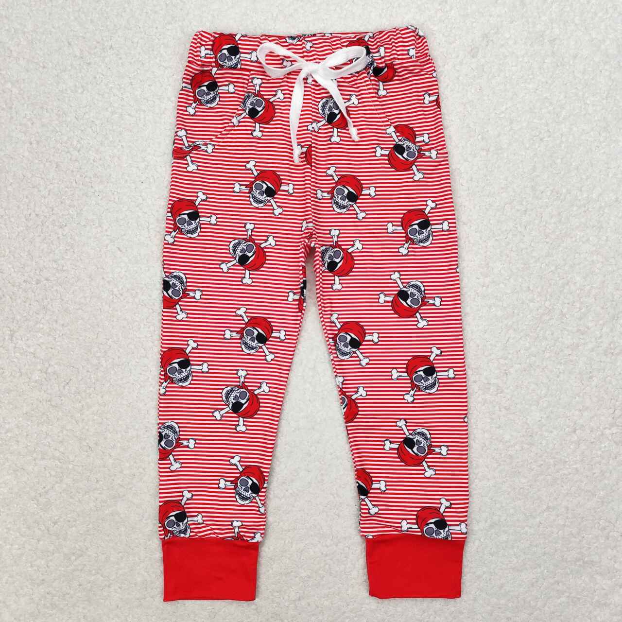 P0479 Halloween skull red striped boys pants