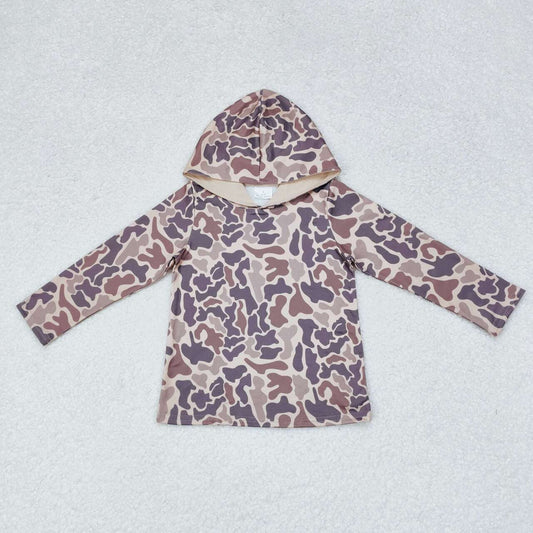 BT0739 brown camo long sleeve hoodie boys top