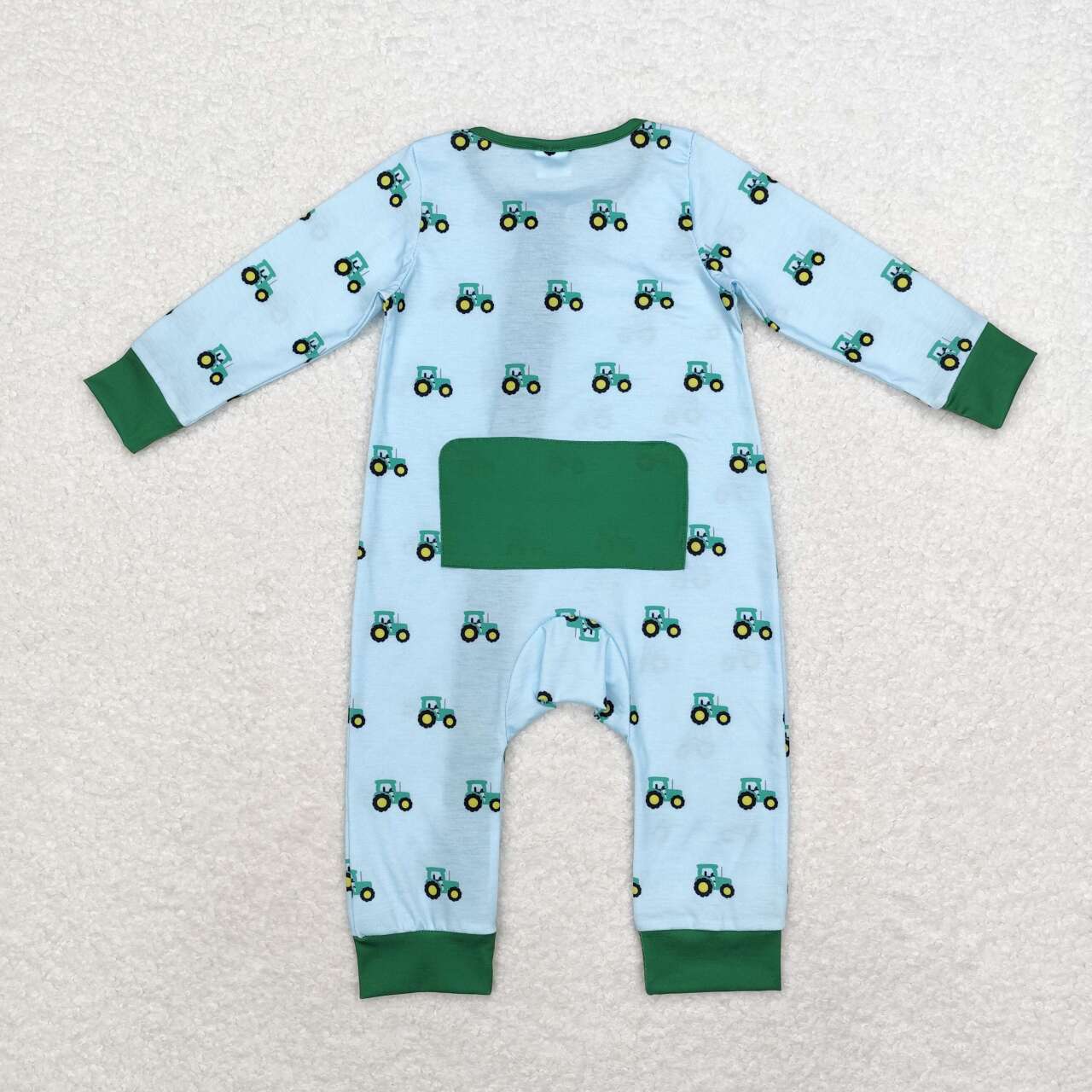 bamboo LR1253 farm tractor blue long sleeve boys zipper romper