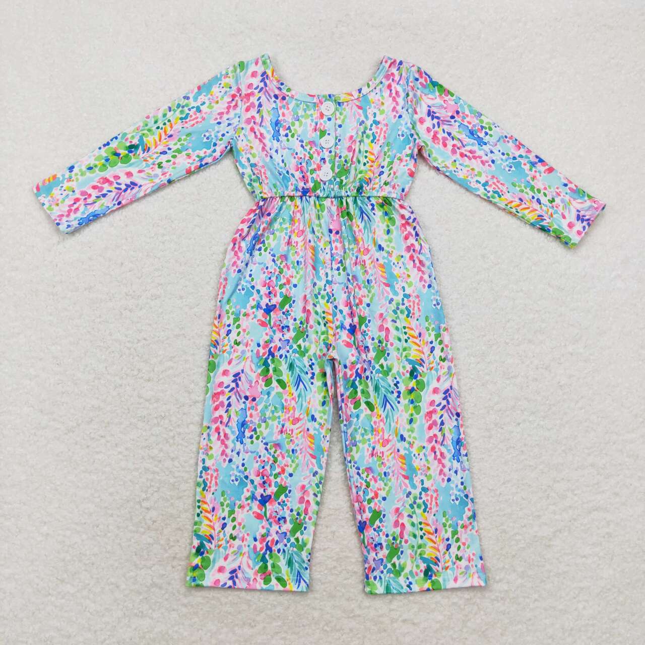LR1141 colorful flowers green long sleeve girls jumpsuits