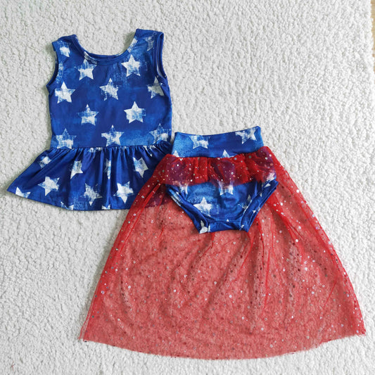 GBO0027 4th Of July Sleeveless Girls Bummies Tutu Set