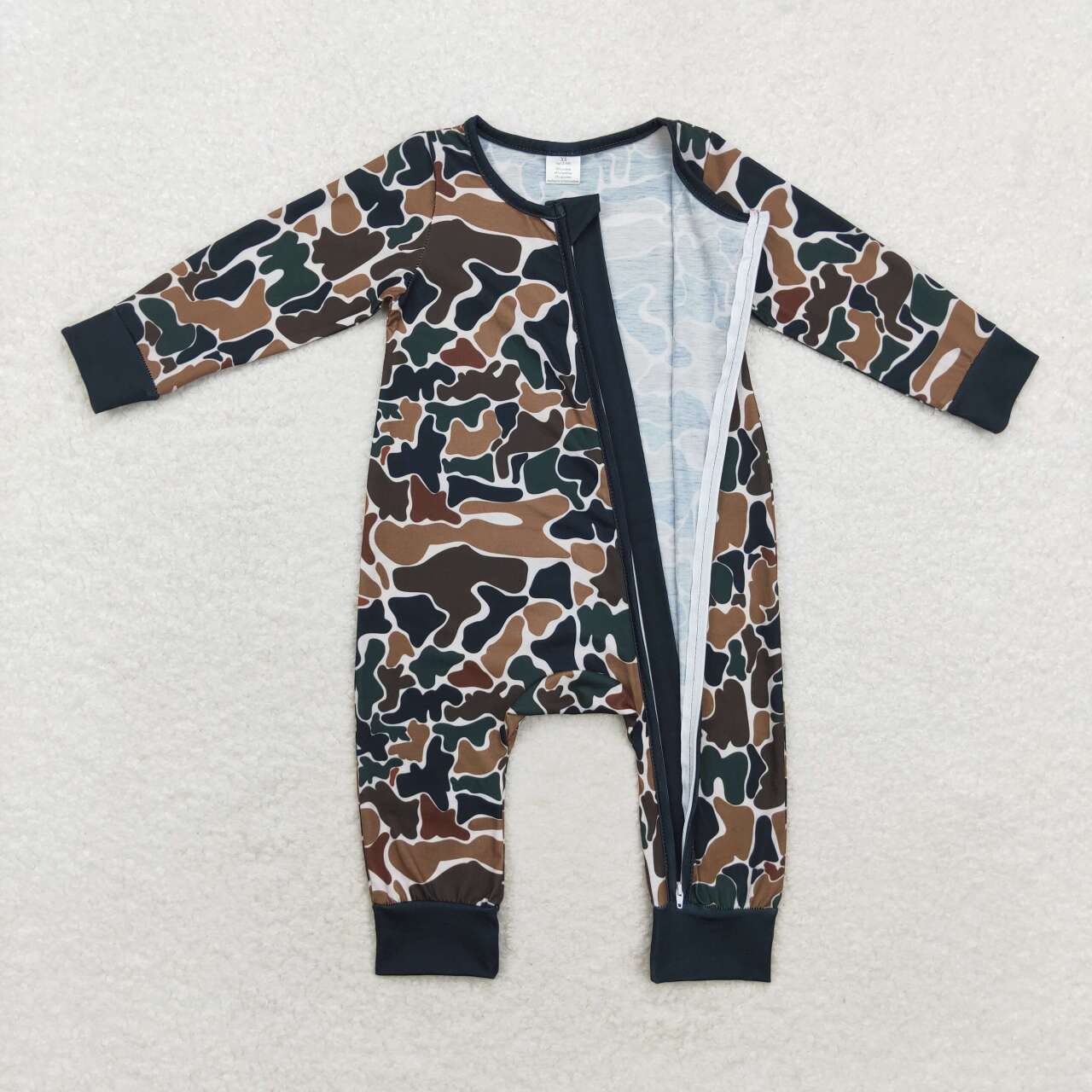 LR1453 bamboo black camo long sleeve zipper boys romper