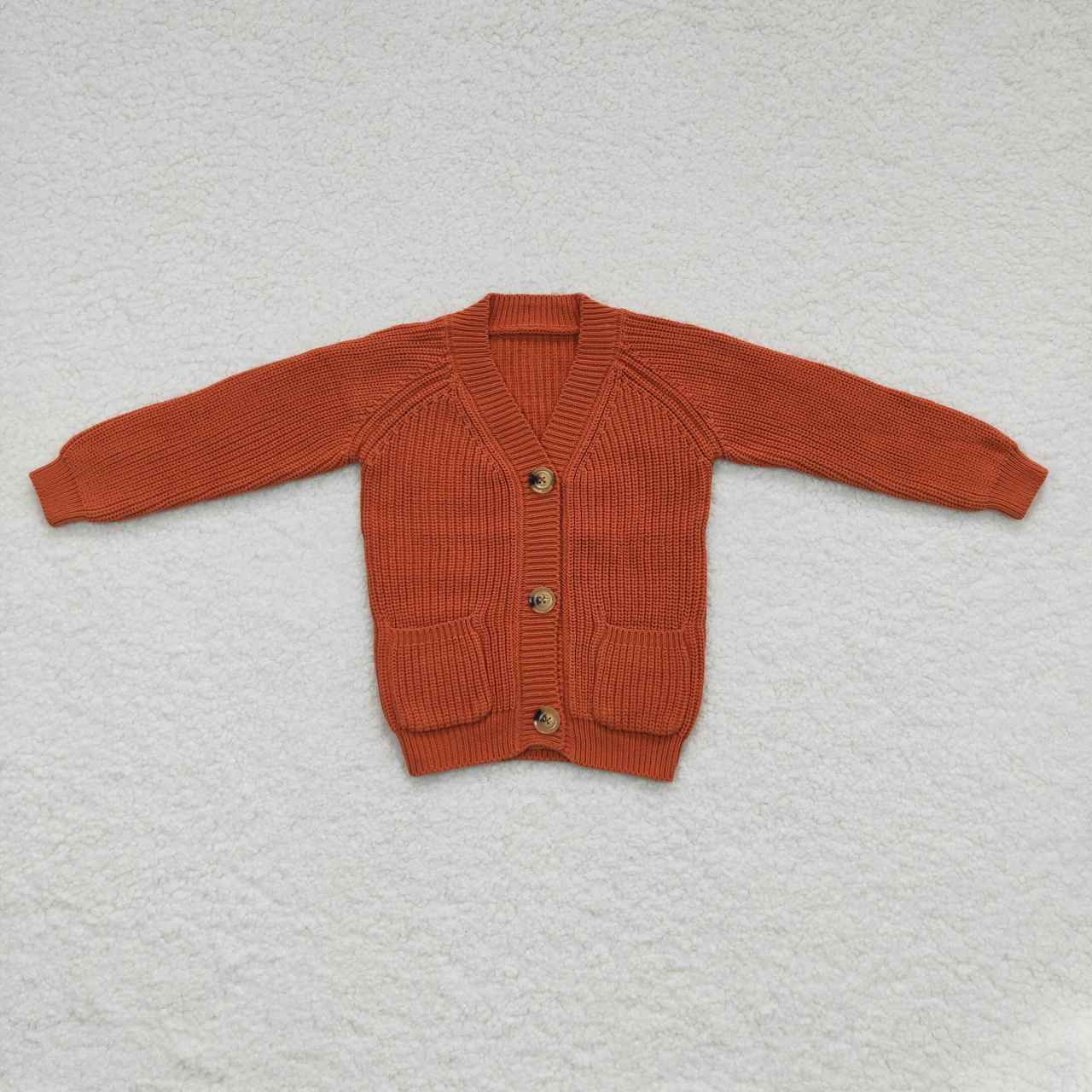 GT0242 Orange pocket long sleeve button up sweater cardigan