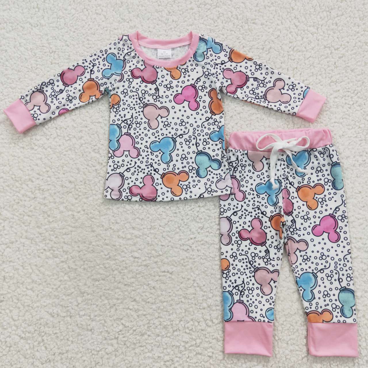 GLP0437 Colorful Mouse Cartoon Pink Long Sleeve Girl Kids pajamas