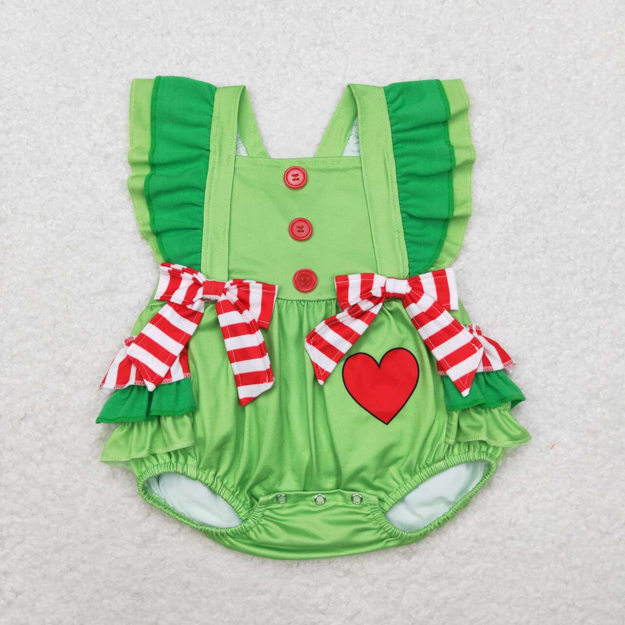 SR1912 Christmas heart green flutter sleeve girls romper