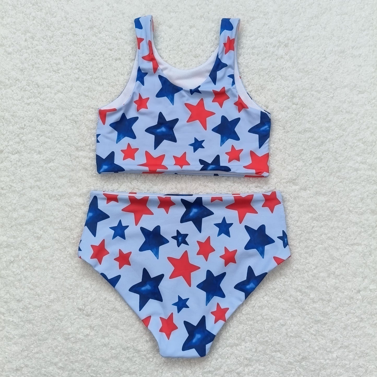 S0228 July 4th blue red star sleeveless girls swimsuits