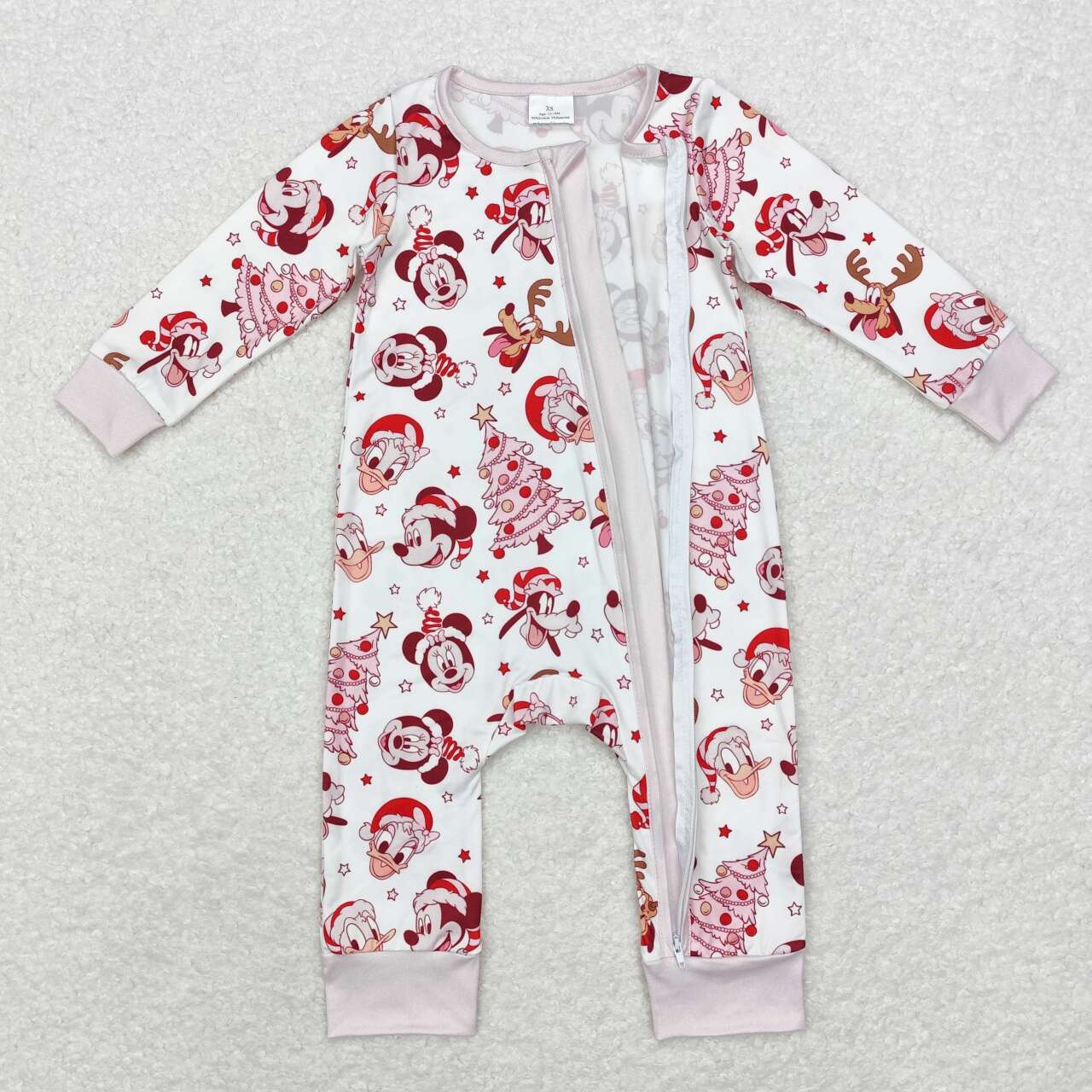 bamboo LR1510 Christmas cartoon M tree pink long sleeve zipper girls romper