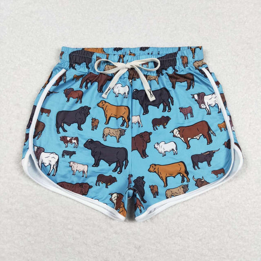 SS0129 Farm cow animals blue adult shorts
