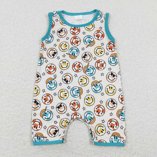 SR0915 Colorful Smile Star Green Sleeveless Boys Romper