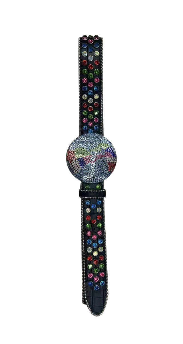 preorder GB0016 Colorful Rhinestone Black Kids Belt