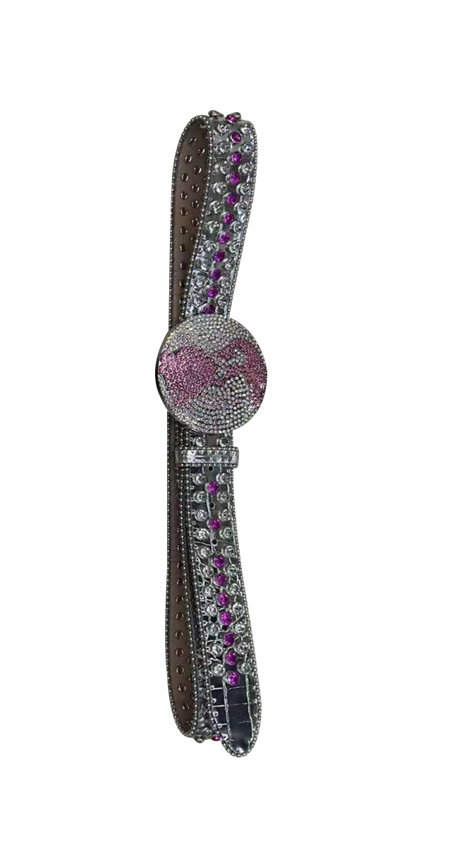 preorder GB0018 Hot pink Rhinestone Silver Kids Belt