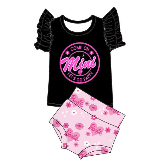 (pre order)GBO0158 MIni BA Black Flutter Sleeves Pink Summer Bummies Set