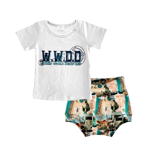 (pre order)GBO0160  WWDD White Short Sleeves Kids Summer Bummies Set