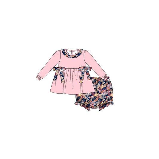 preorder GBO0168 Pink Long Sleeve Vintage Pattern Shorts Girls Clothes