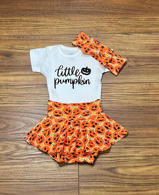 preorder GBO0176 Halloween Little Pumpkin Short Sleeve Kids Bummies Set