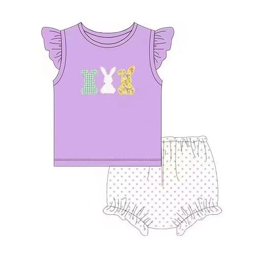 preorder GBO0198 Easter rabbit purple flutter sleeve girls bummies set