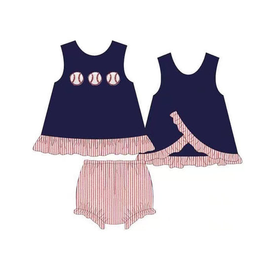 preorder GBO0209 Baseball sleeveless red striped bummies set