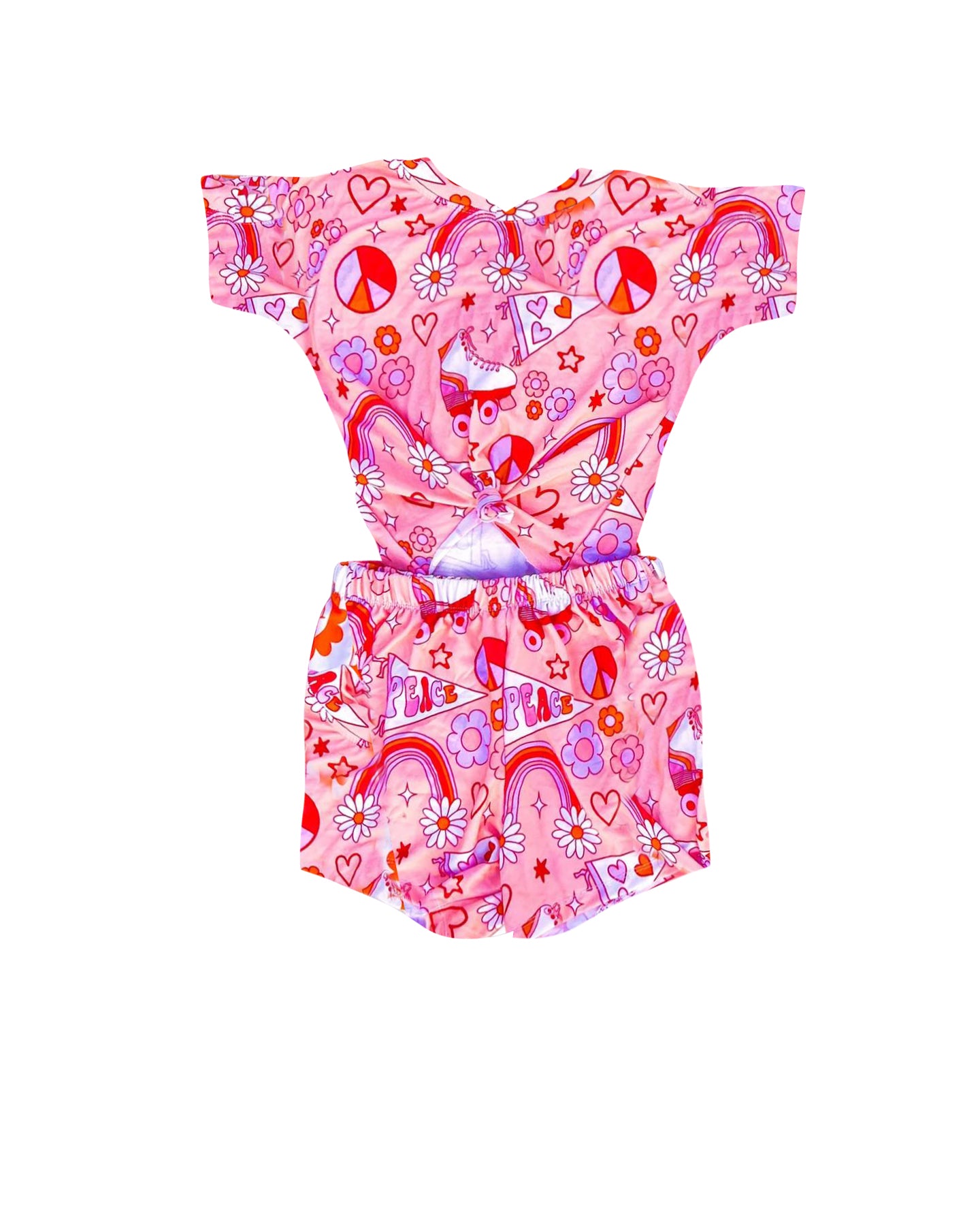 preorder GBO0221 Flowers rainbow heart pink short sleeve girls bummies set