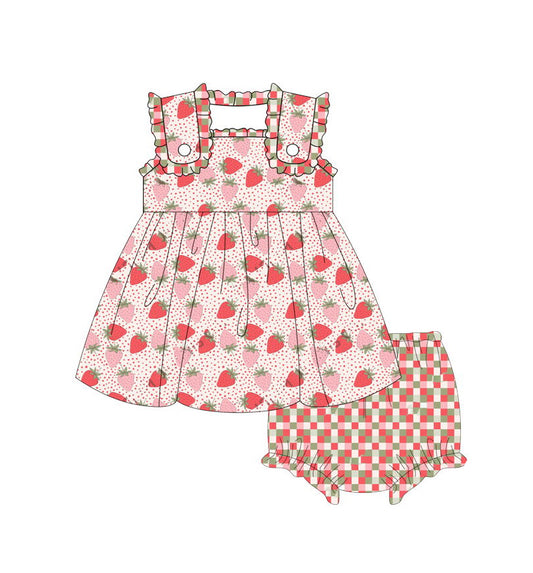 preorder GBO0245 Strawberry Pink Dot Sleeveless Girls Bummes Set