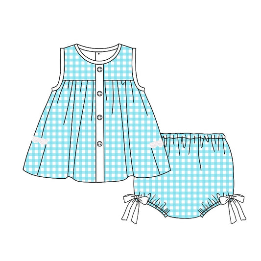 preorder GBO0258 Light Blue Checkered Sleeveless Girls Bummies Set