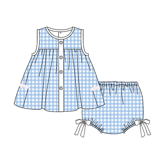preorder GBO0262 Blue Checkered Sleeveless Girls Bummies Set