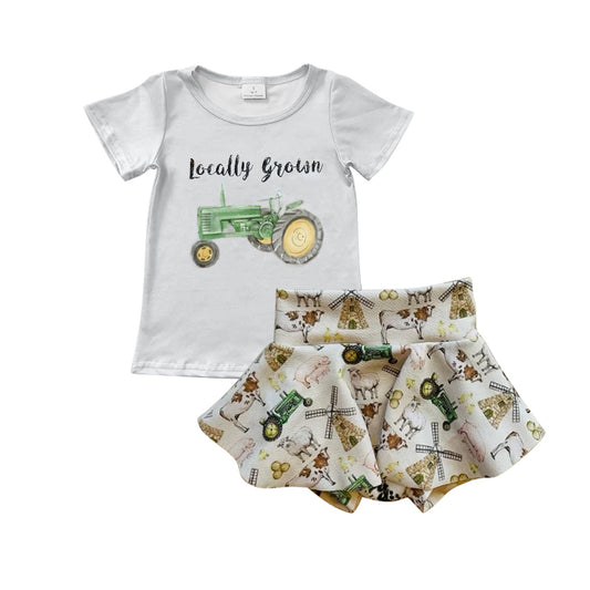 preorder GBO0266 Locally Grown Tractor White Girls Bummie Set