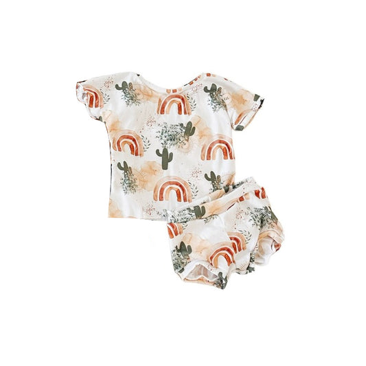 preorder GBO0275 Cactus Rainbow Short Sleeve Girls Bummies Set