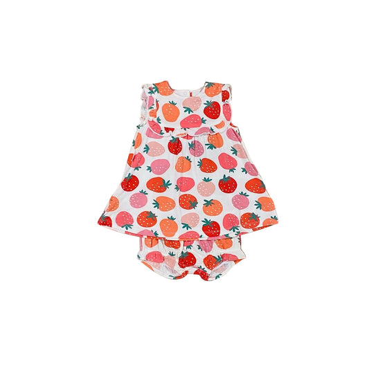 preorder GBO0286 Strawberry red sleeveless girls bummies set