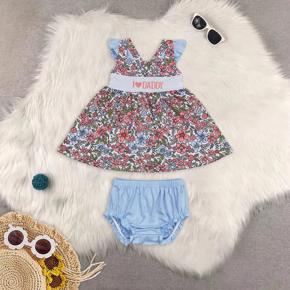 Embroidery i love daddy girls bummies set RTS Sibling Clothes