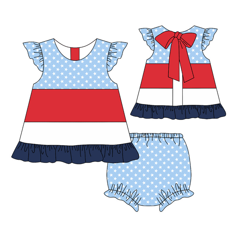 preorder GBO0300 July 4th red blue flutter sleeve girls bummies set